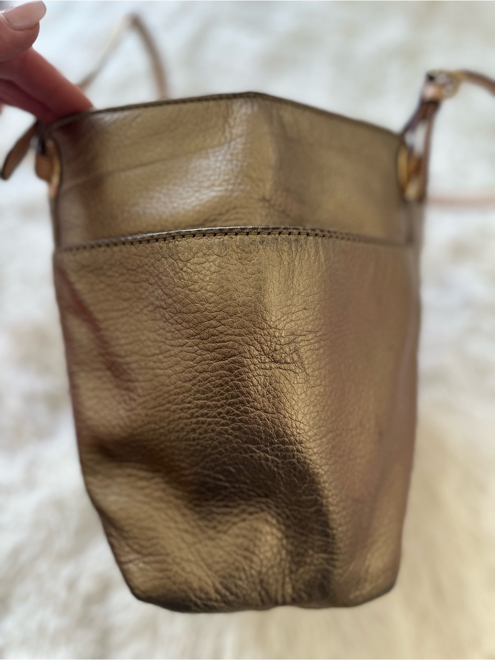 Michael Kors Metallic Bronze Gold Pebbled Leather Tote Bag Shoulder Purse - Picture 5 of 13